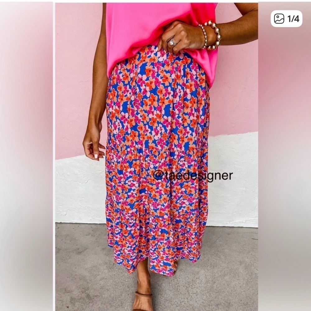 Skies are Blue // floral poppy midi skirt